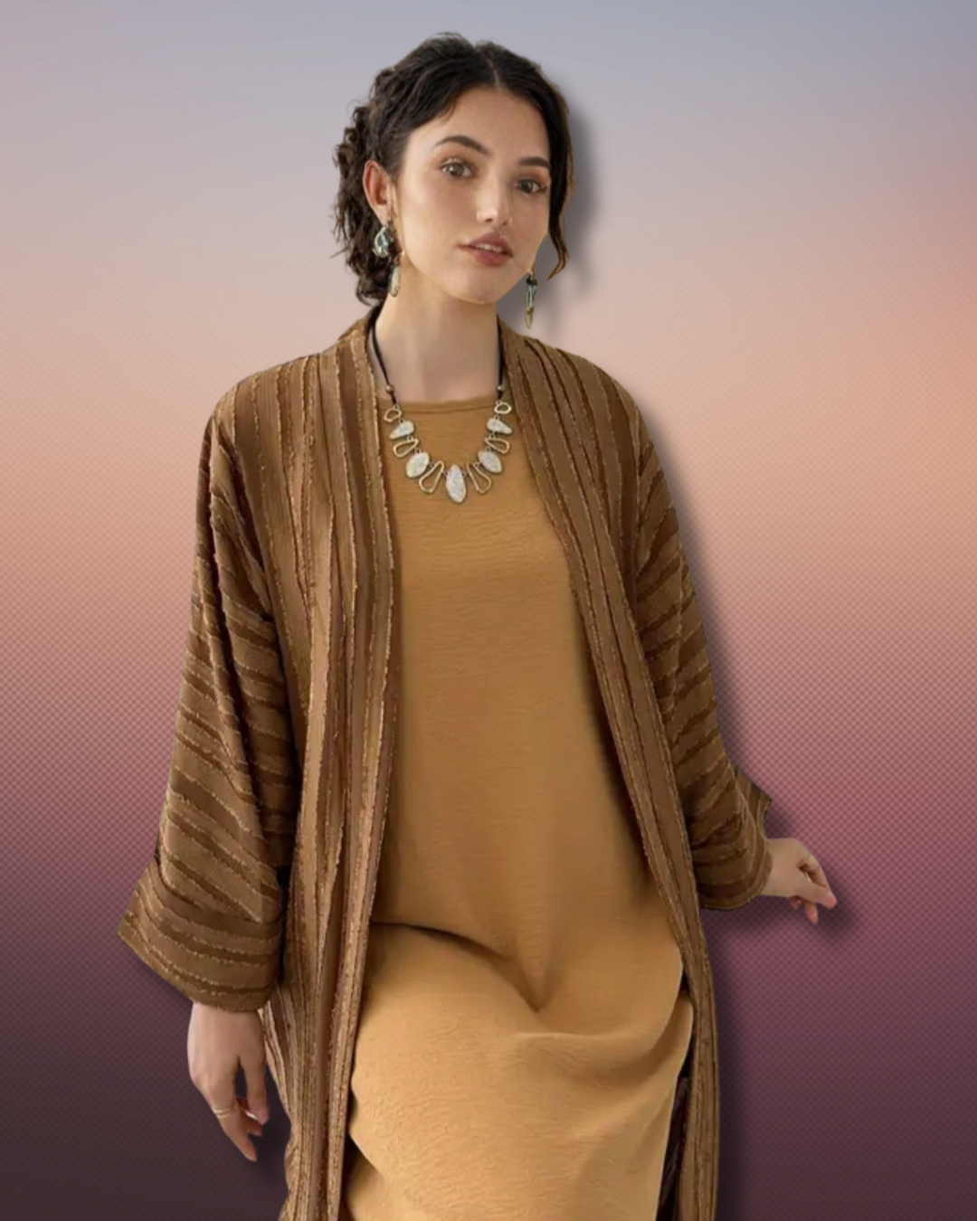 Corinne Abaya Two Piece Set - Kimono with inner dress