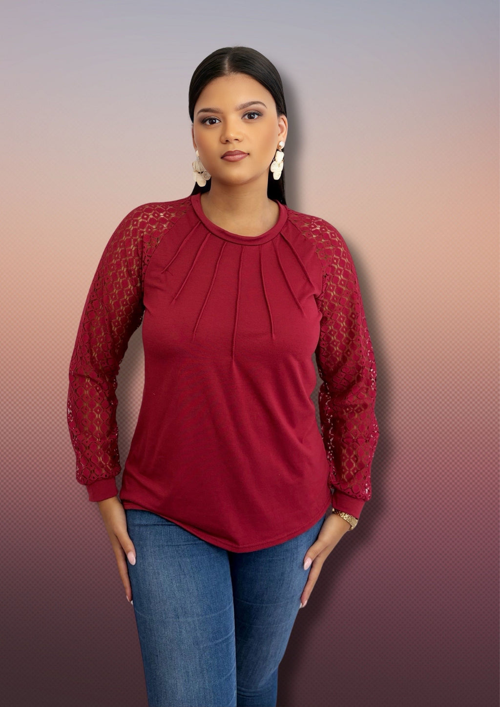 Blouse with Lace Sleeves