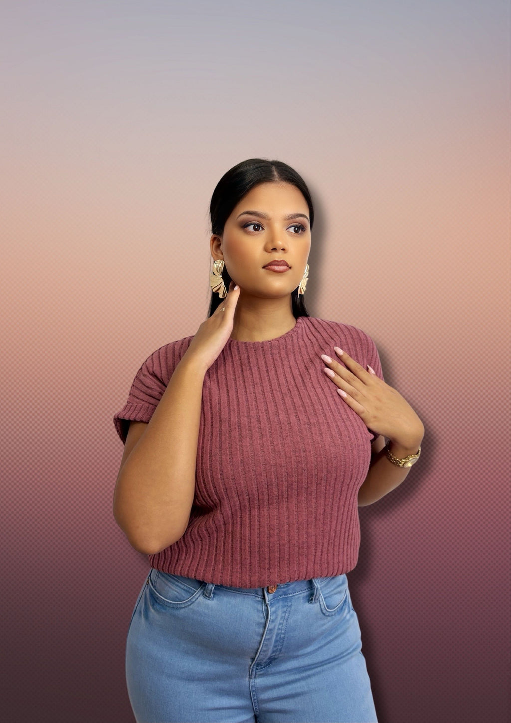 Short Sleeve Ribbed T Shirt Loose Fit