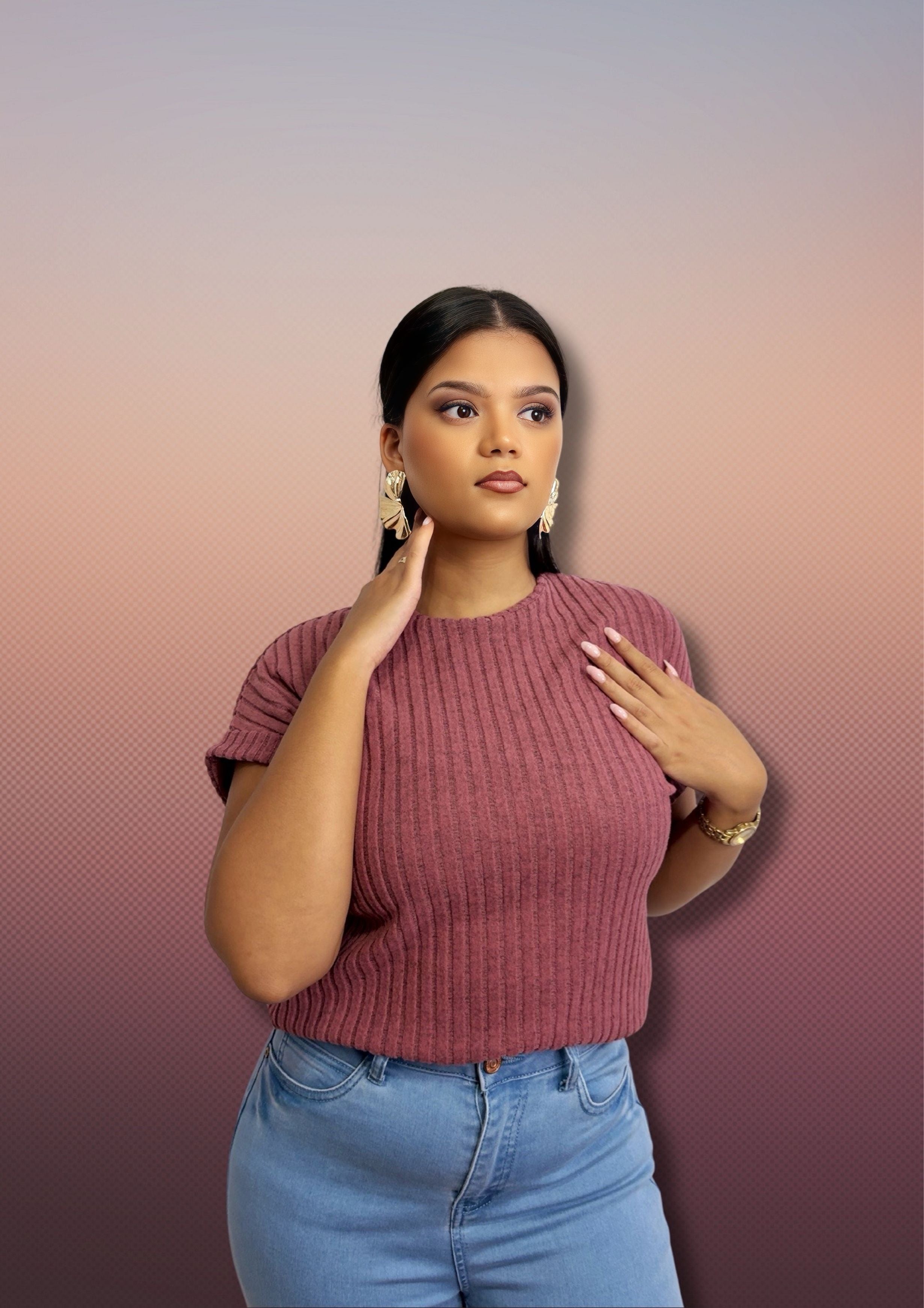 Short Sleeve Ribbed T Shirt Loose Fit