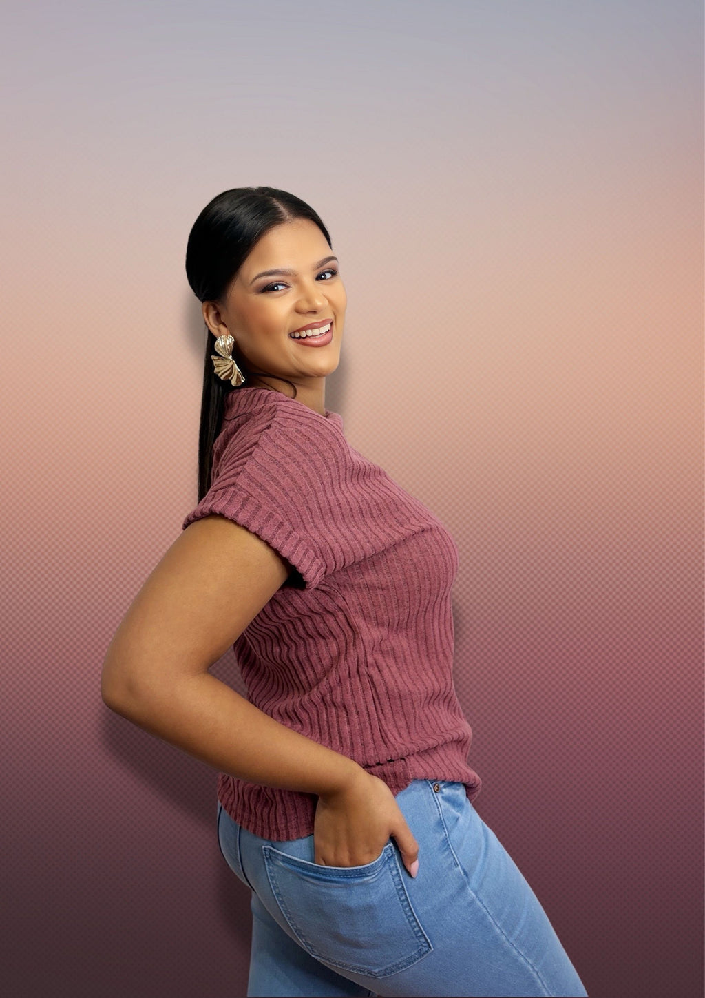 Short Sleeve Ribbed T Shirt Loose Fit